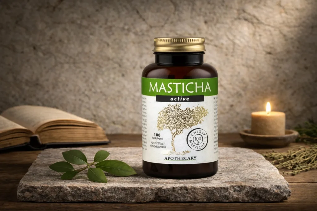 Masticha Active Apothecary 100 kapsúl na kamennej podložke