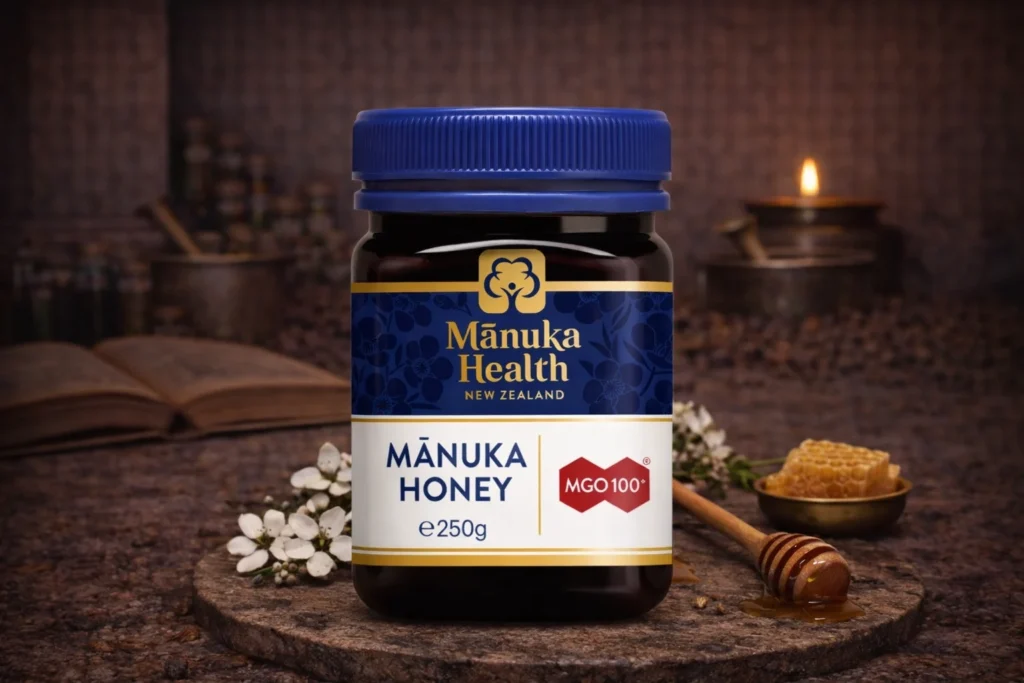 Manuka med MGO 100 Manuka Health 250 g v rustikálnom aranžmáne