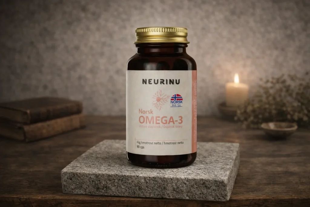 NEURINU Norsk Omega-3 90 kapsúl na kamennej podložke so sviečkou