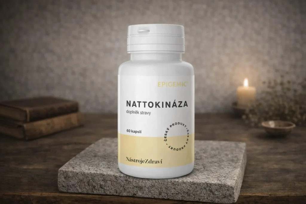 Nattokináza Epigemic 60 kapsúl na kamennej podložke so sviečkou