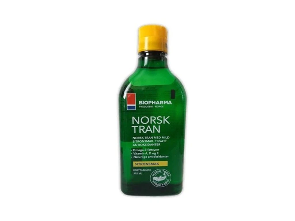 Nórsky rybí olej Norsk Tran Biopharma v zelenej fľaši