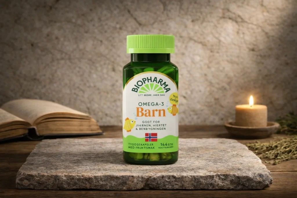 Omega-3 detské žuvacie kapsuly Biopharma 144 kapsúl v prírodnej scéne