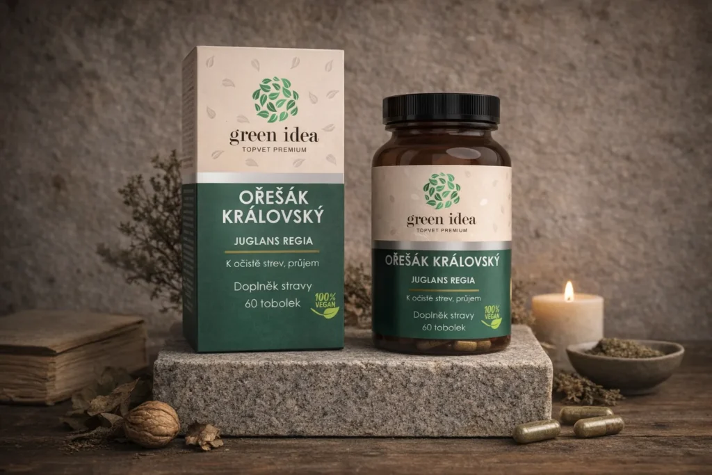 Orech kráľovský Green Idea 60 toboliek v prírodnej produktovej scéne