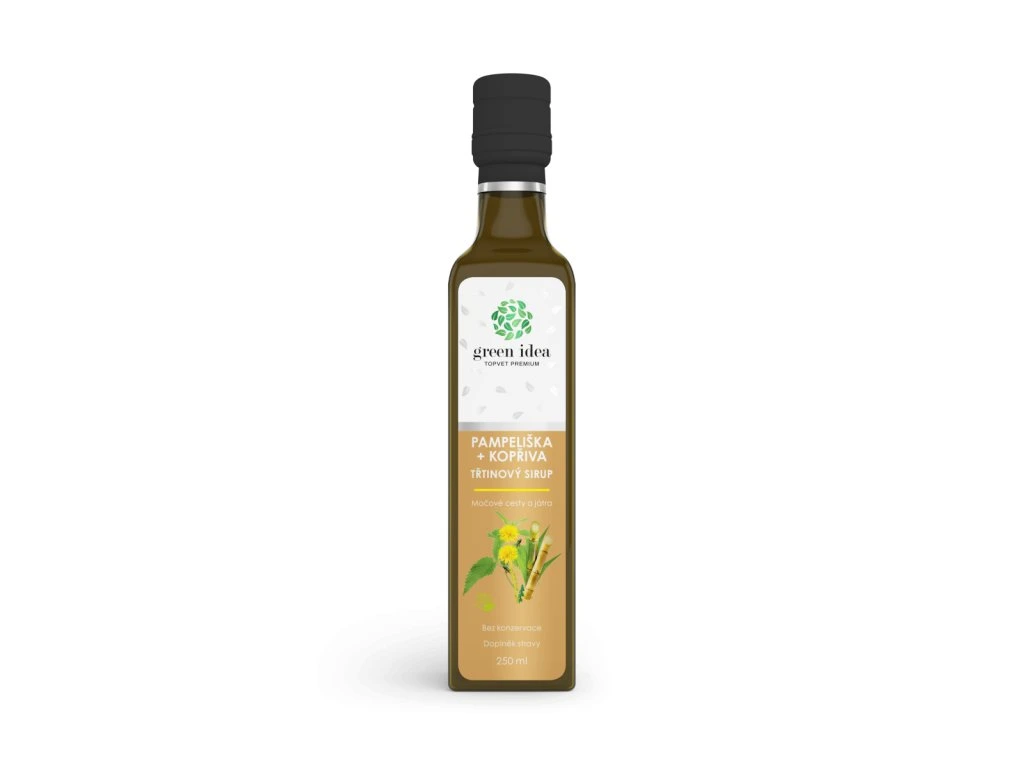 Púpava a žihľava trstinový sirup Green idea v sklenenej fľaši