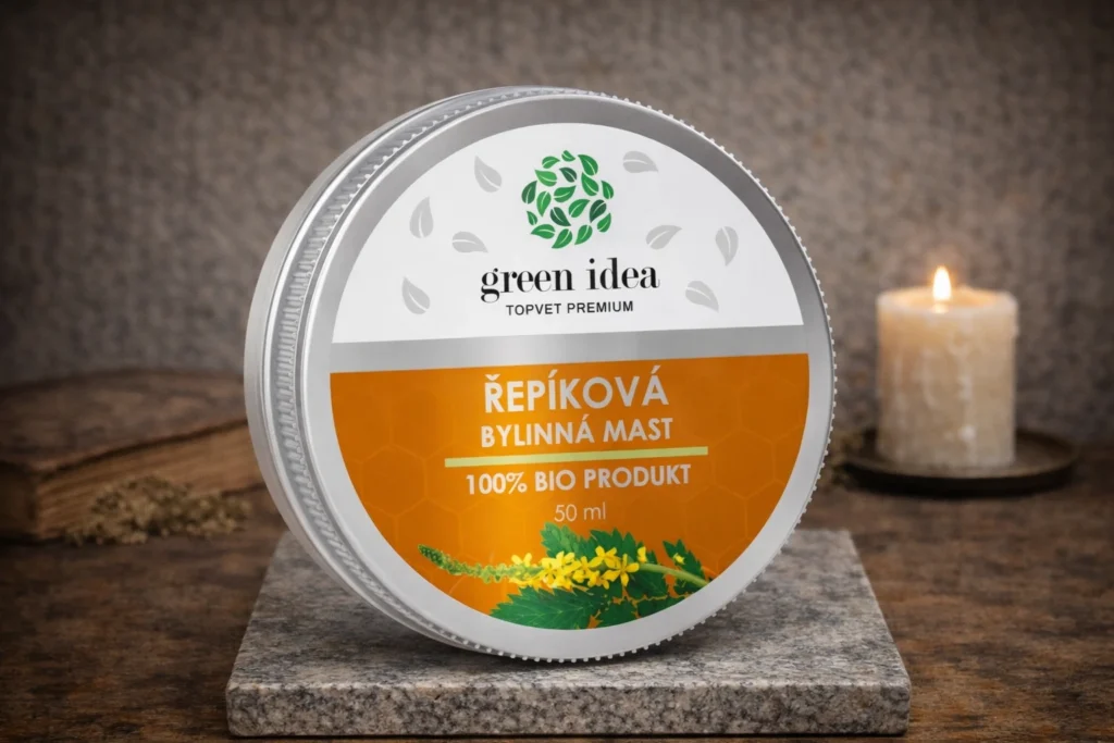 Repíková masť Green idea 50 ml na kamennom podklade so sviečkou