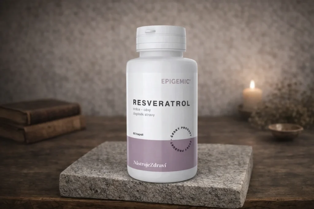 Resveratrol Epigemic 60 kapsúl na kamennej podložke so sviečkou