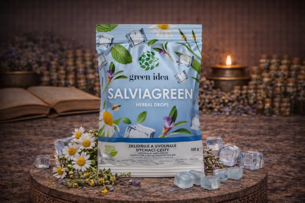 Salviagreen bylinné cukríky Green idea s harmančekom a kockami ľadu