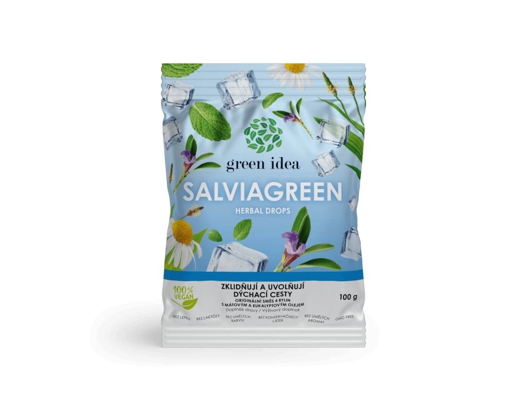 Salviagreen bylinné cukríky Green idea 100 g v modrom vrecku