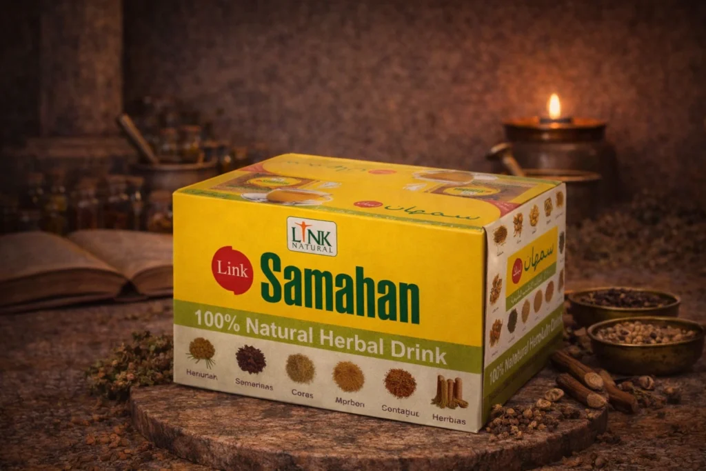 Samahan čaj Link Natural v žltej krabici s bylinkami