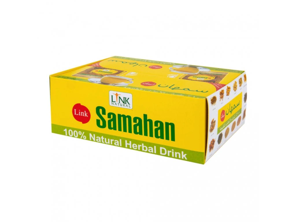 Samahan čaj Link Natural v žltej krabici na bielom pozadí