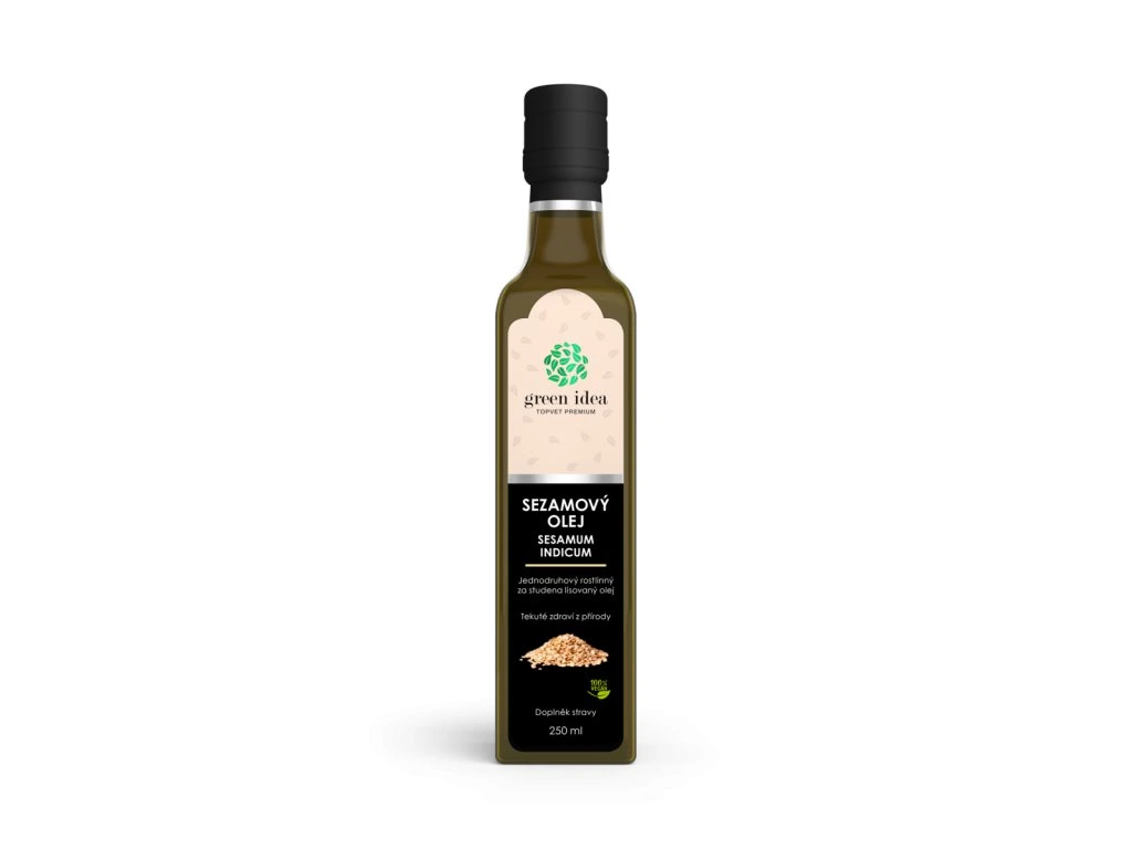 Sezamový olej Green idea 250 ml v tmavej sklenenej fľaši