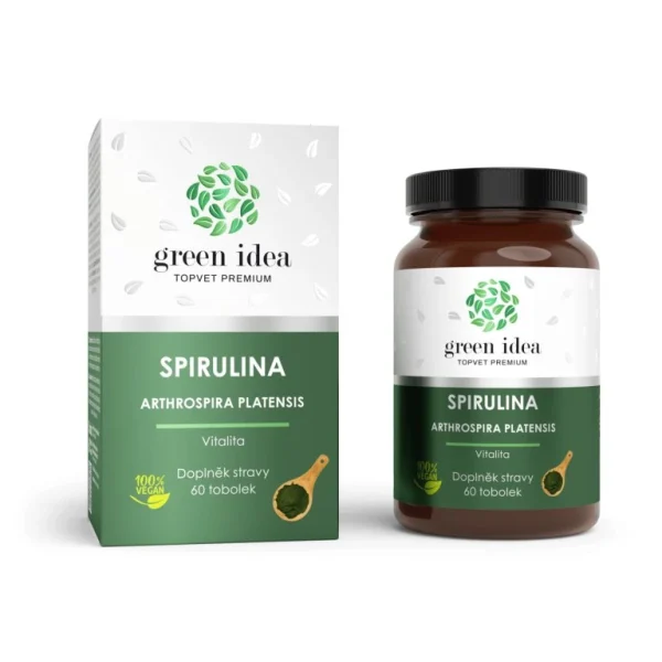 Green idea Spirulina kapsuly s krabičkou a fľaškou 60 toboliek