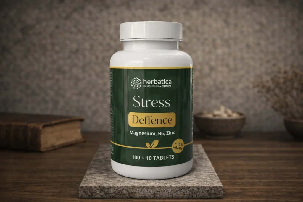 Herbatica Stress Defence magnézium B6 zinok v bielej dóze na podstavci