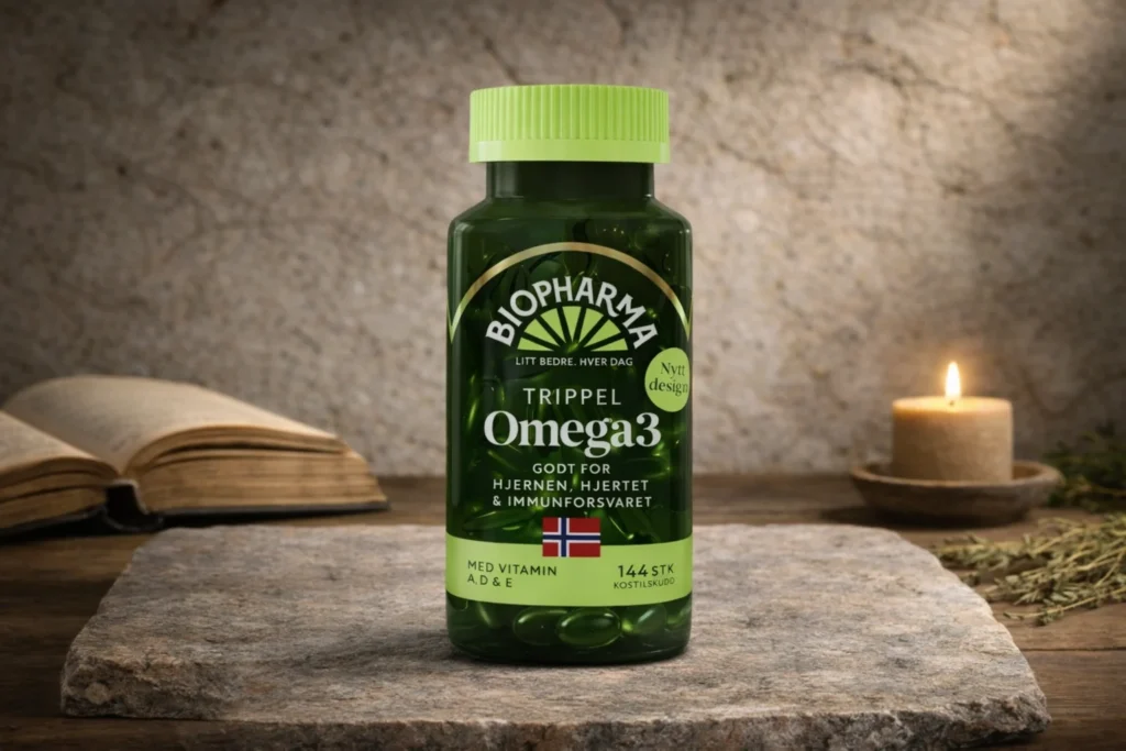Trippel Omega-3 Biopharma 144 kapsúl v prírodnej produktovej scéne