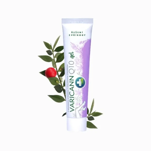 Varicann Q10 gél Annabis v bielej tube s rastlinným motívom