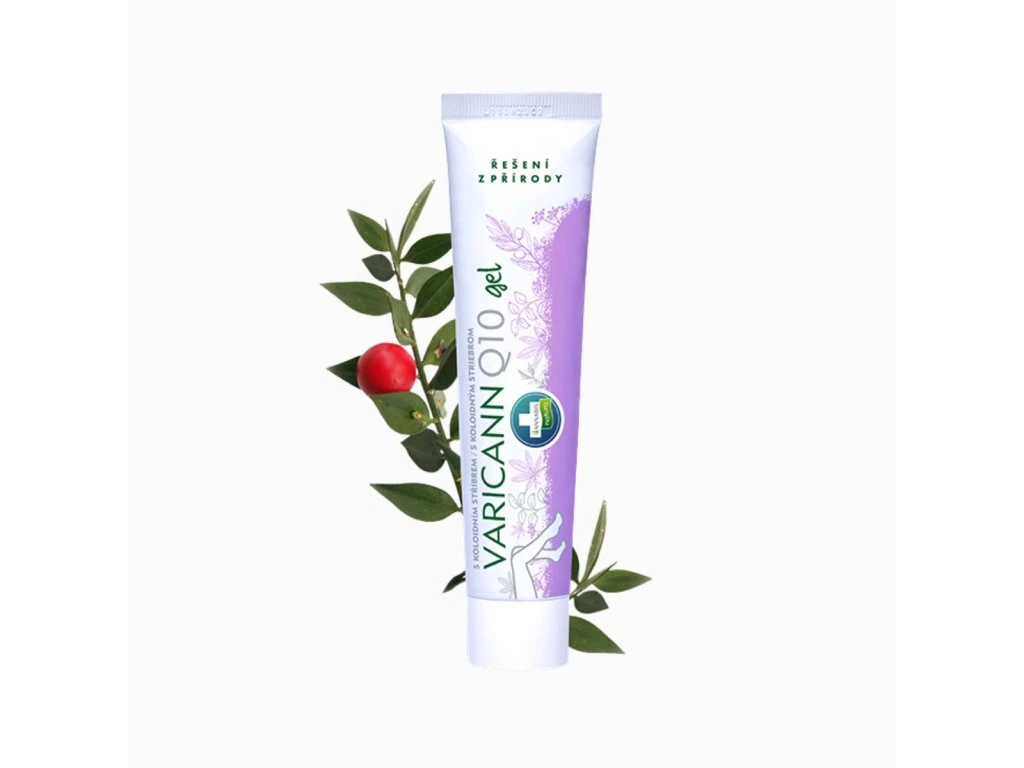 Varicann Q10 gél Annabis v bielej tube s rastlinným motívom