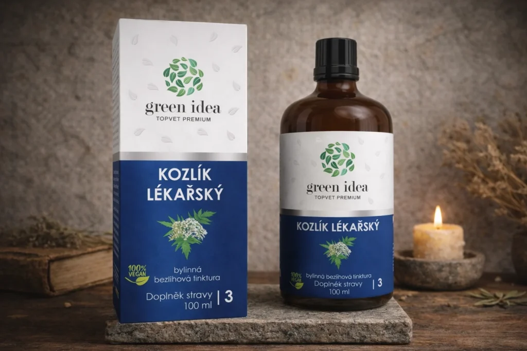 Kozlík lekársky Green idea bezliehová tinktúra 100 ml pri sviečke