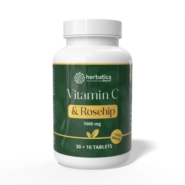 Vitamín C & Rosehip Herbatica 1000 mg v bielej dóze