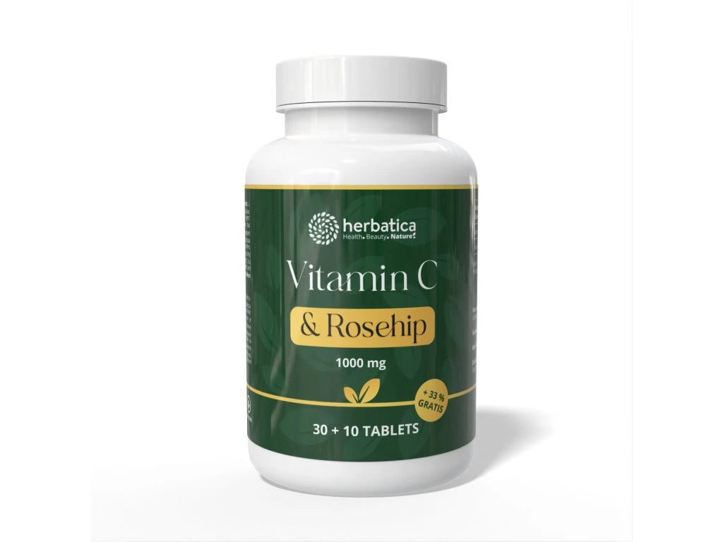 Vitamín C & Rosehip Herbatica 1000 mg v bielej dóze