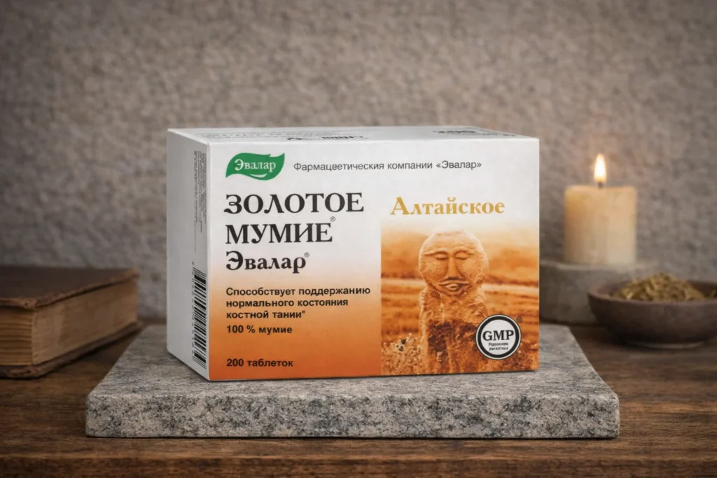 Zlaté mumio altajské Evalar 200 tabliet na kamennom podstavci