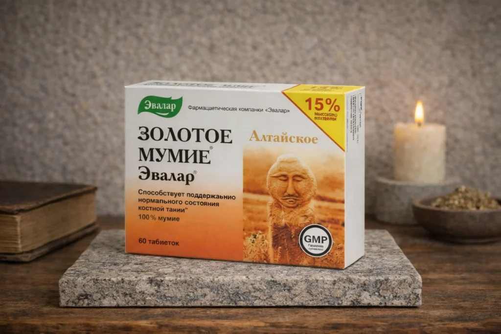 Zlaté mumio altajské Evalar 60 tabliet na kamennom podstavci