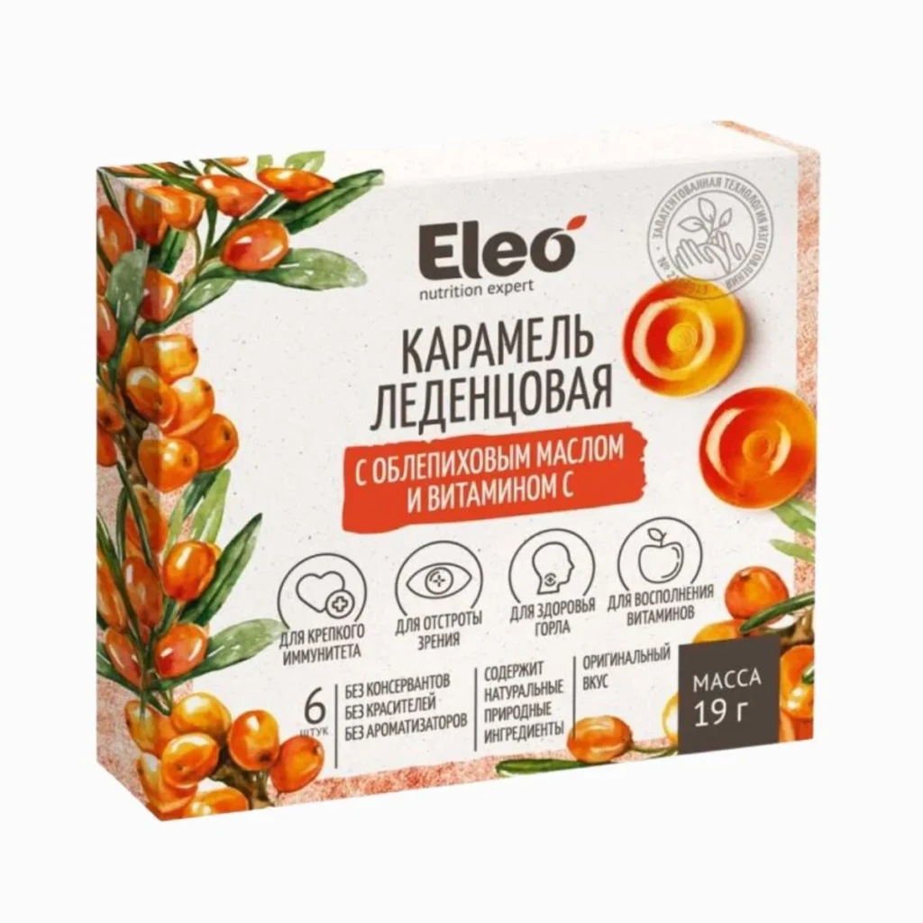 Karamelové cukríky s rakytníkovým olejom a vitamínom C ELEO 6 ks